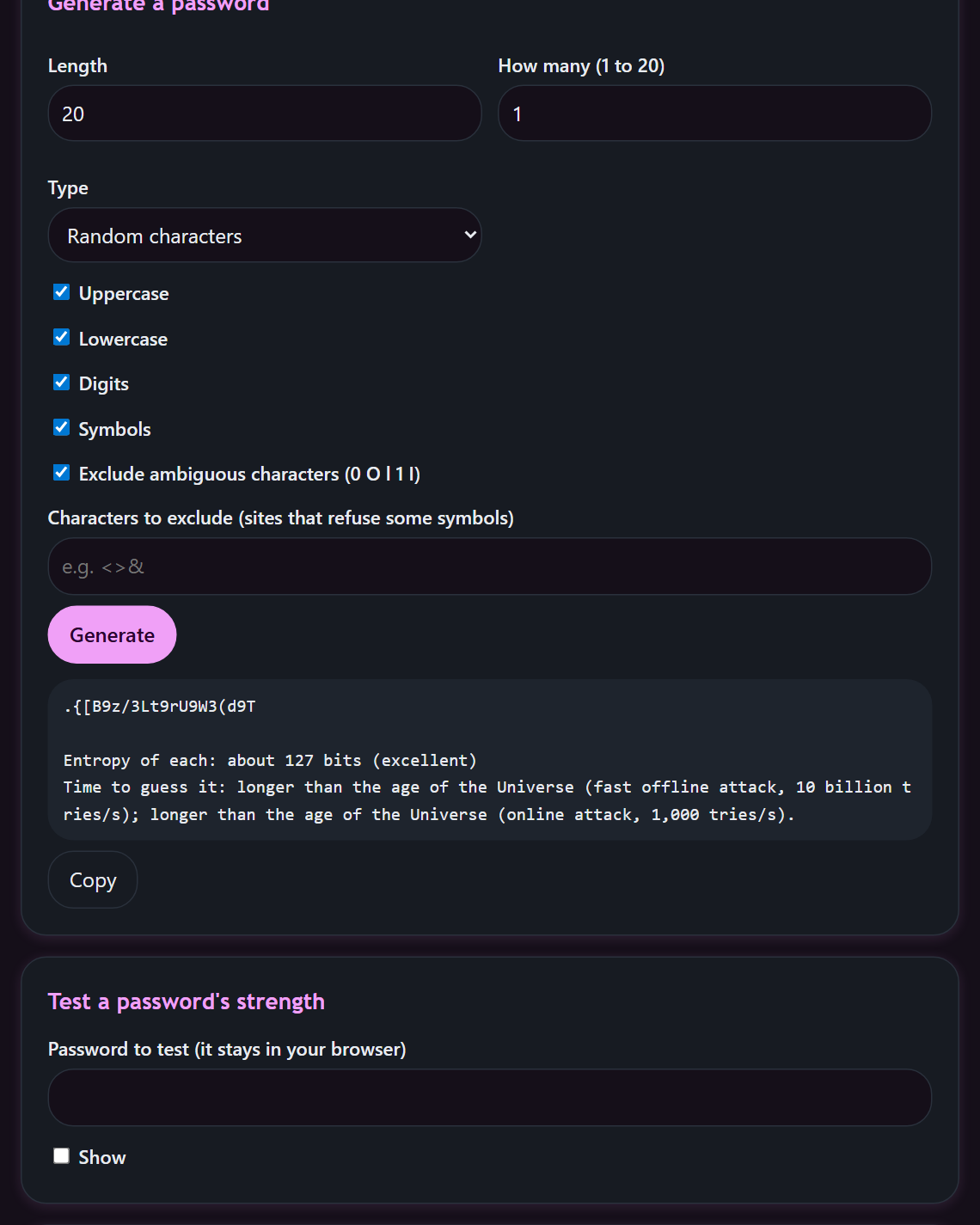 PassForge: generated password and time to guess it